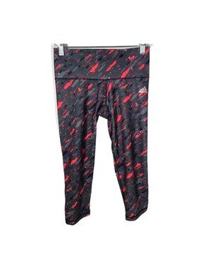 Adidas Climalite Cropped Leggings Womens Small Black Red Athletic Yoga